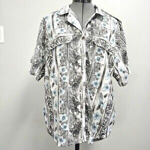Kap & Co. Vintage Pastel Blue Grey Hawaiian Shirt Women's Large Made USA